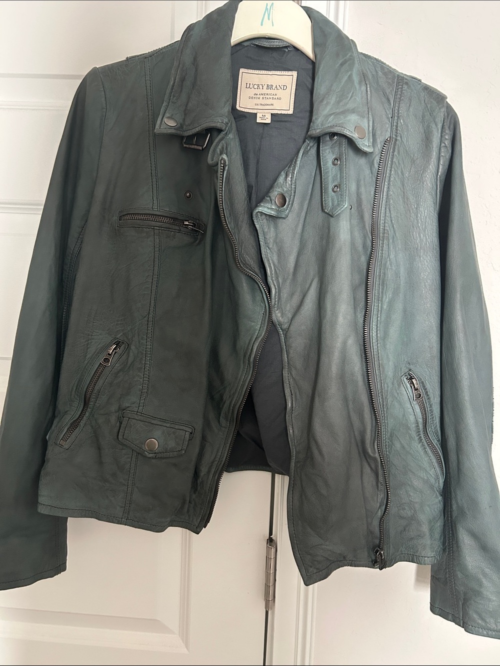 Lucky Brand Buttery Soft Teal Leather Bomber Jacket 🧥